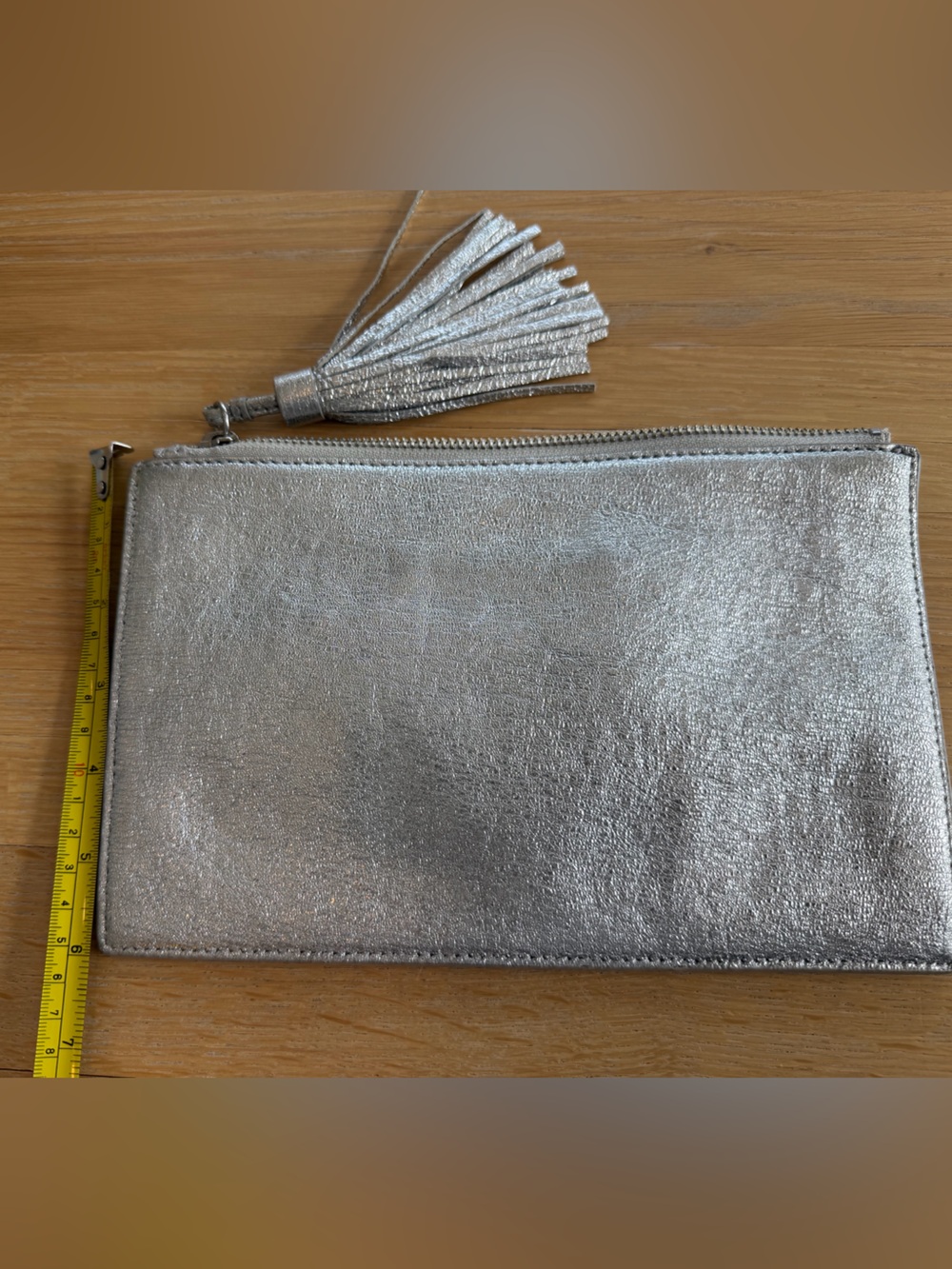 Loeffler Randall Flat Metallic Silver Tassel Wristlet Clutch - Picture 4 of 6